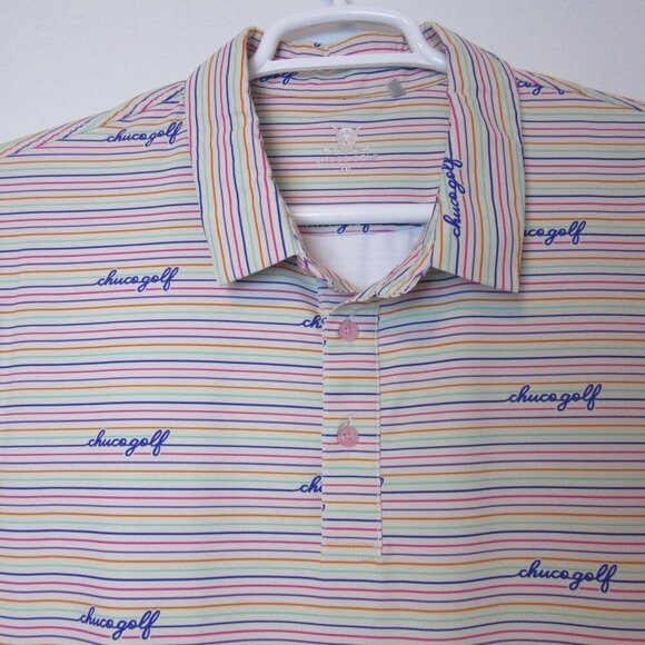Chuco Golf Polo Collared Shirt Men's XXL White Multicolor Striped Short Sleeve - Picture 3 of 6